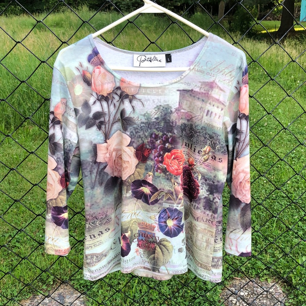 L Parisline Floral Top Roses Morning Glories Vineyard